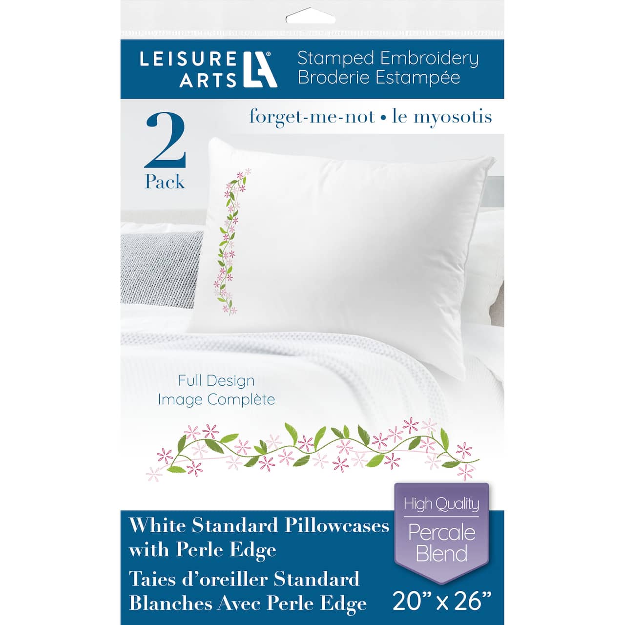 Leisure Arts® Forget-Me-Not Pillowcase Stamped Embroidery Kit